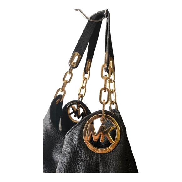 MICHAEL KORS FULTON BLACK PEBBLE LEATHER CHAIN BAG TOTE EXTRA ROOMY EUC - Picture 7 of 16